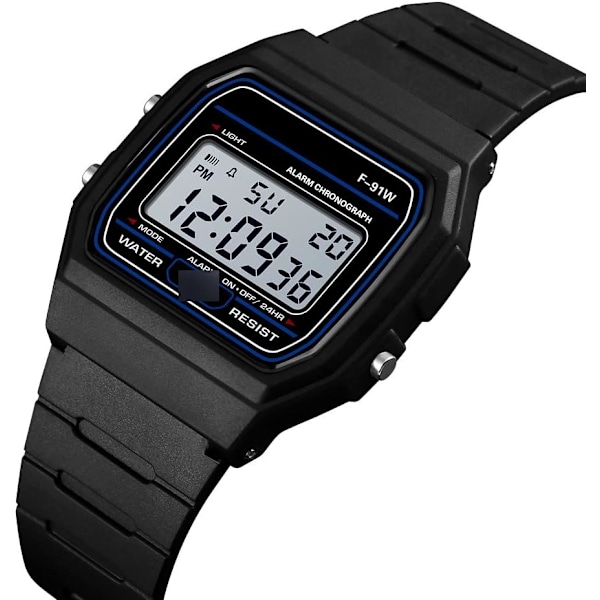 Luksus Klassisk Digital Ur F-91W Herre- og Dame Retro Sports LED Vandtæt Sort
