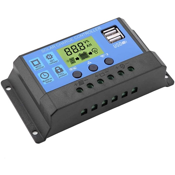 12V/24V PWM-säätimen latausohjain Aurinkopaneelin latausohjain kahdella USB ja LCD-näytöllä 10A/20A/30A(YJSS-10A)