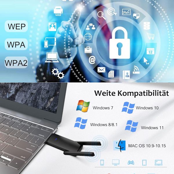 AC1300 USB WiFi-tikkuadapteri, jossa suuren vahvistuksen antennit
