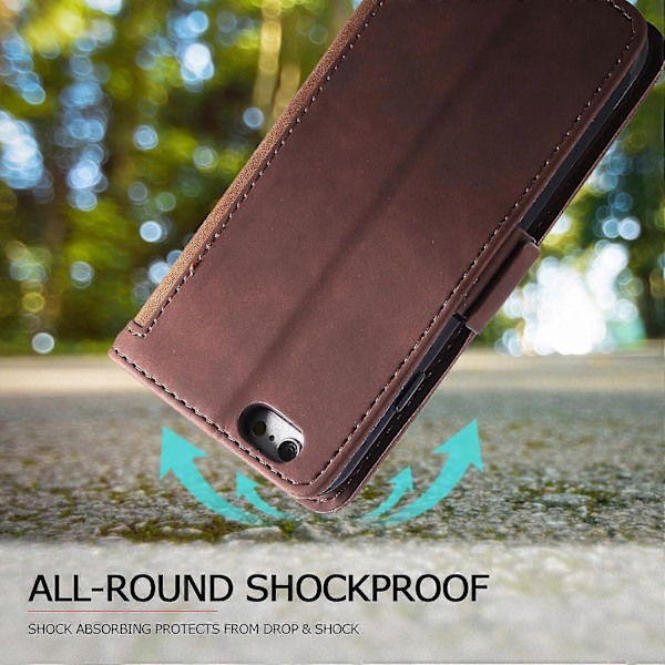 for iPhone 16e Deksel Blokkerende Lommebok Stativ Lær Telefondeksel - WELLNGS_xx Brown