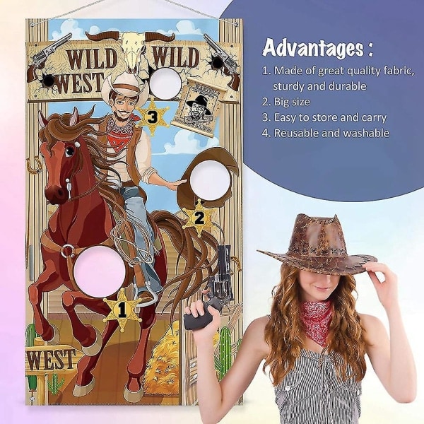 Western Party Toss Game med 3 bönor, Western-spel för barn och vuxna dekorationer och tillbehör