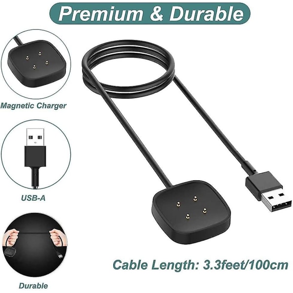 Lader for Fitbit Sense & Versa 3, erstatningsladekabel, magnetisk dokkingstasjon for Fitbit Versa 3 / Sense Smartwatch