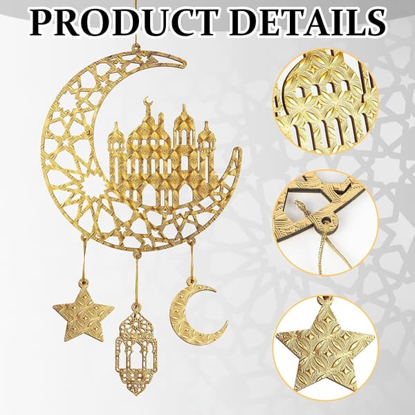Trædørskilt Eid Mubarak Hult Måne Stjerner Design Ramadan Festligheder Væghænger Style A