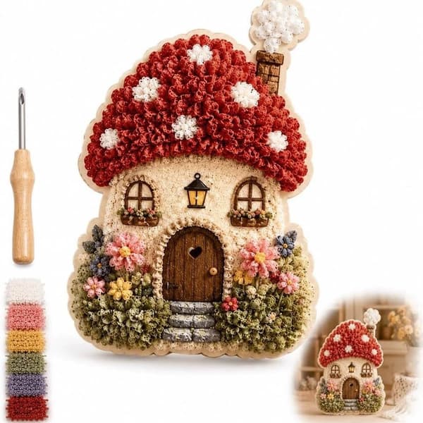 Whimsical Village 3D Stoff Poke Art Håndverkssett Fdiy material