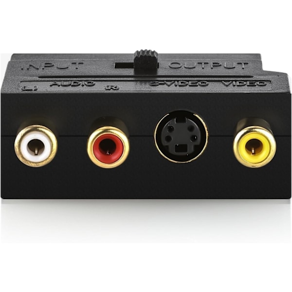 deleyCON Scart til 3x RCA Stik IN/OUT Switch + S-VIDEO S-VHS AV Audio Video Adapter - Sort