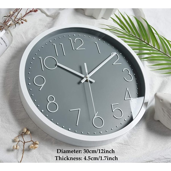 12 "Modern Silent Mute Wall Clock Wall Clock for Bedroom Kitchen Living Room - Gray