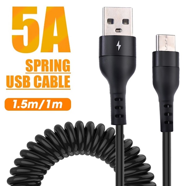 Spring Data Kabel Mobiltelefon Ladekabel SVART 1M TYPE C Svart Black 1mType C-Type C