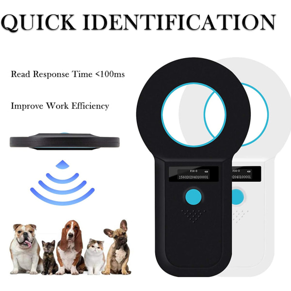 Pet Microchip Scanner, ISO11784(85)/FDX-B/EMID med 128 sett dataoppbevaring Microchip-leser for dyr/kjæledyr/hund/katt/gris (svart)