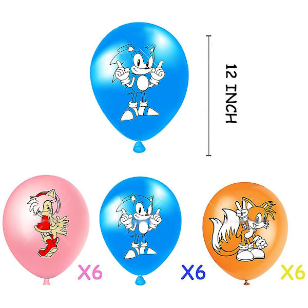 Sonic The Hedgehog -teemainen syntymäpäiväjuhlan koristeilmapallot, banneri, kakunkoriste ja kutsukorttisarja