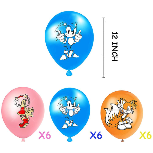 Sonic The Hedgehog Tema Fødselsdagsfest Dekoration Balloner Banner Kage Topper Invitationskortsæt