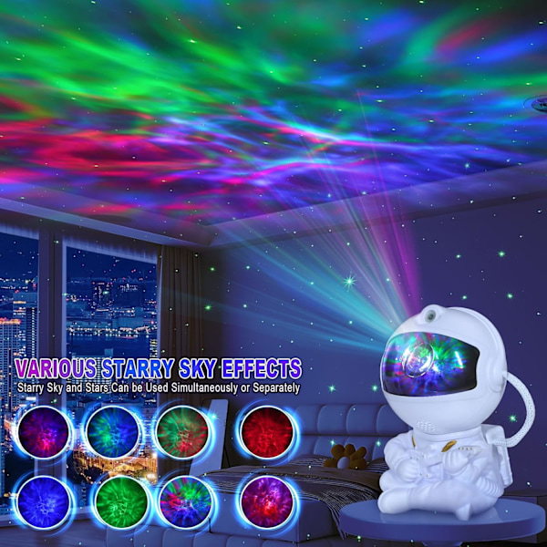 Astronaut Galaxy Projektor Stjernelampe Astronautlampe Galaxy Stjerneprojektor Natlampe LED-lampe med Timer Fjernbetjening (Hvid) White