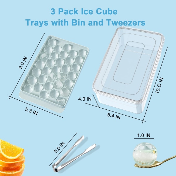 Mini-iskubbrickabollar, runda molds för frys, (3-pack blå istråg istång för ishink)