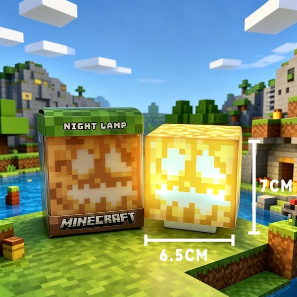 Minecraft Gresskar Nattlampe – 7 cm LED Kubelys, Spill Merchandise Skrivebordsdekor og Gave til Barn og Spillere B