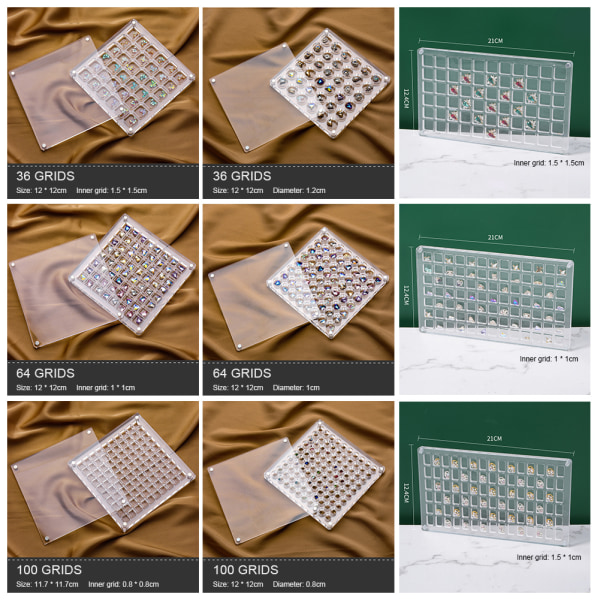 Akryl magnetisk skjellskjerm multifunksjonell håndverk dekorativt edelstensstativ Rectangular 90 Grid