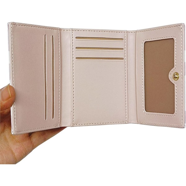 Naisten tyttöjen lompakko söpö print kolminkertainen lompakko PU-nahkainen kukkaro ohut pieni lyhyt lompakko sarjakuva kolminkertainen käteiskorttikotelo (vaaleanpunainen lehmä)