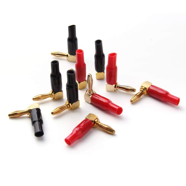 (Red and Black) 10pcs Right Angle Banana Plugs - 4mm/0.16\" 90 Degree Speaker Connector