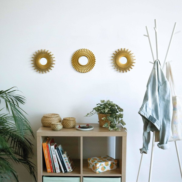 Väggspegel 3-delad rund spegel för väggdekoration i hem, vardagsrum och sovrum | Solspegel hänger på väggen Original fru och mamma present