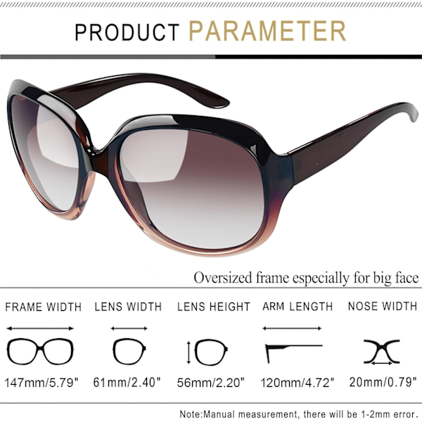 Polariserede solbriller til kvinder, trendy oversized store køre solbriller damer UV beskyttende store solbriller ö_xx gradient Brown