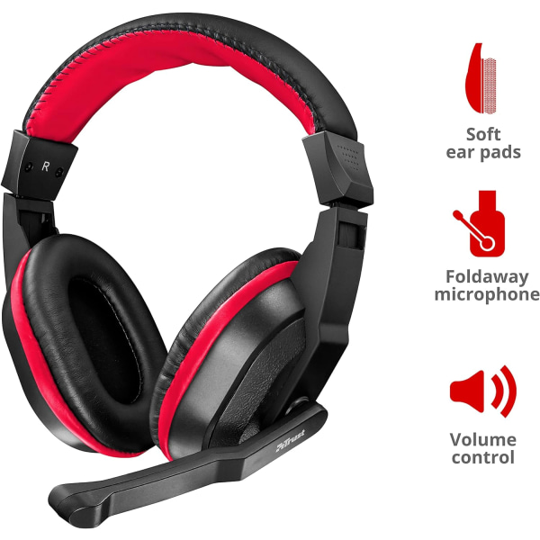 Over-Ear spillhodetelefoner med uttrekkbar mikrofon, svart/rød