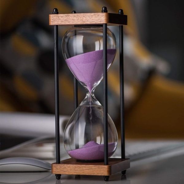 30 minutters stort timeglas i træ, sort sandglas dekoration purple