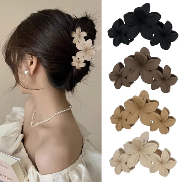 Stora Blomsterhårklämmor 4-pack, Starkt Grepp Matt Klo för Tjockt Hår black