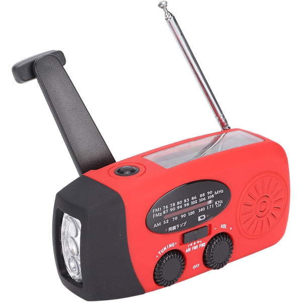 Käyttökelpoinen radio aurinkopaneelilla, taskulampulla ja 2000 mAh:n Powerbankilla, punainen SOS