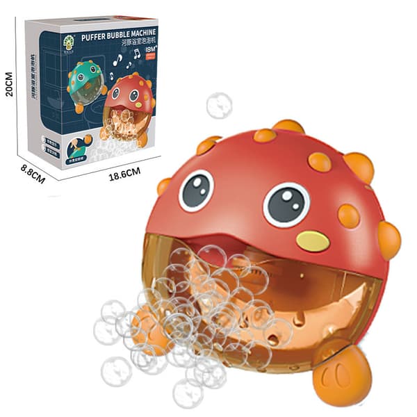 Vauvan kylpylelu, lasten sähköinen kirahvisuihkupää, Pufferfish Bubble Machine (Blue)