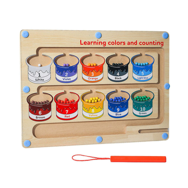 Barn magnetiskt färgnummer labyrint finmotorisk hjärnträning Pedagogiskt trä magnettavla pussel