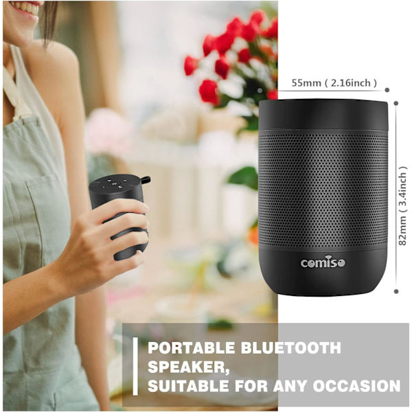 Bluetooth-kaiutin, 5.3 Bluetooth-kaiuttimet langattomasti, TWS-stereoparitus, sisäänrakennettu mikrofoni, 360° HDSound, IP65 vedenkestävä kaiutin, sopii lahjaksi miehille/naisille - Musta Black
