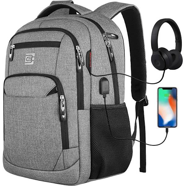 Laptop Ryggsäck 18\" Stor Vattentät Väska med Hörlursuttag RFID-Fick för Arbete/Affärer/Universitet/Män/Kvinnor Laptop Ryggsäck