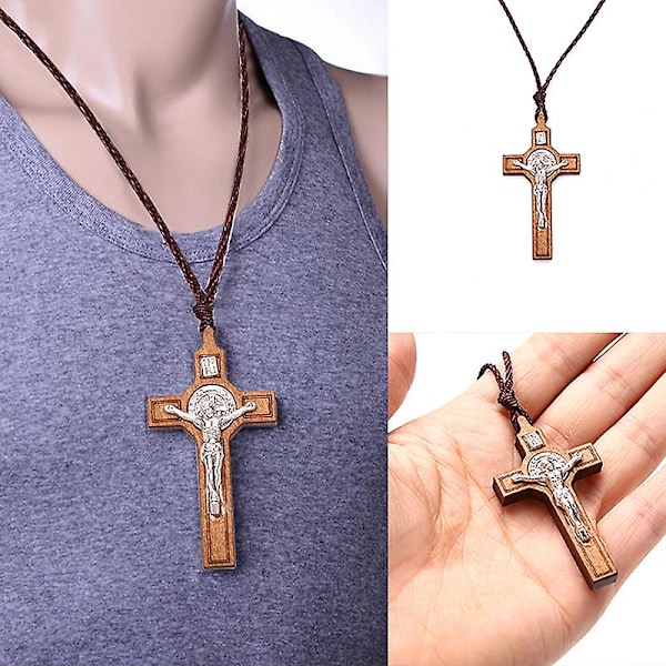 Retro Jeesus Risti Kaulakoru Puu Metalli Riipus Korut Charm Kaulakoru Lahja Ruskea Brown 1PC
