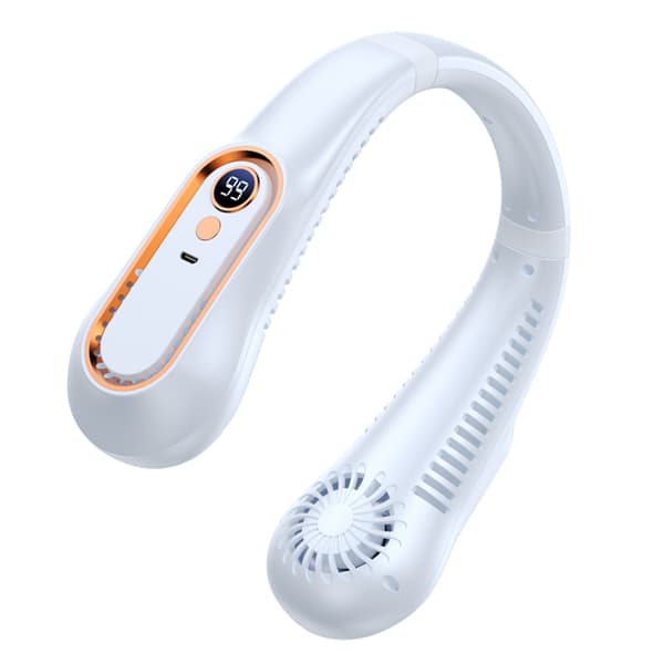 Halsventilator USB-C – Genopladelig Bladløs Ventilator med LED-display, Hvid 1200 mAh