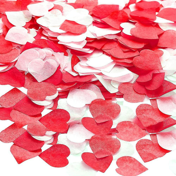 2,5 cm konfetti bryllup, 6000 stykker konfetti hjerter papir rødt hvitt hjerte