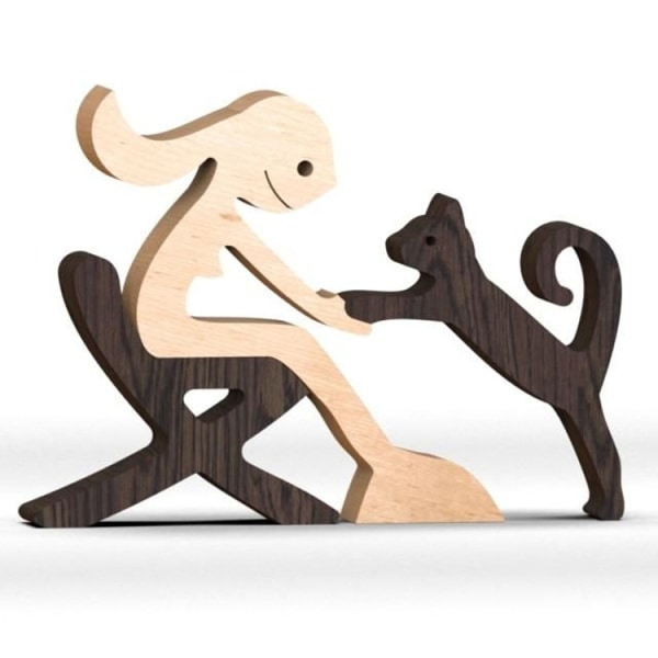 Håndlagde tre menneske- og hunddekorskulpturer Craft Creative Figurine Home Ornament Gift