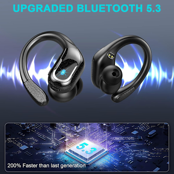 Trådlösa Hörlurar, 90h Bluetooth 5.3 Hörlurar Trådlösa Löpning med ENC Brusreducering Mic, IP7 Vattentäta Bluetooth Hörlurar