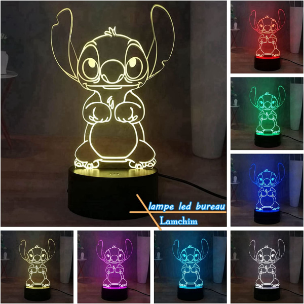 Stitch 3D-lampa Manga LED-nattlampa, Stitch Sänglampa Nattlampa 16 färger 3D-bordslampa dekoration, USB driven Touch Remote Barn Nattlampa