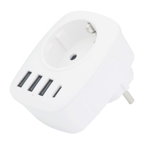 Multi-netværk USB-stik, multi-stik USB-oplader med 1 AC-udgang, 1 USB C og 3 USB-porte, stikkontakt kompatibel med iPhone/iPad, ideel til hjemmet