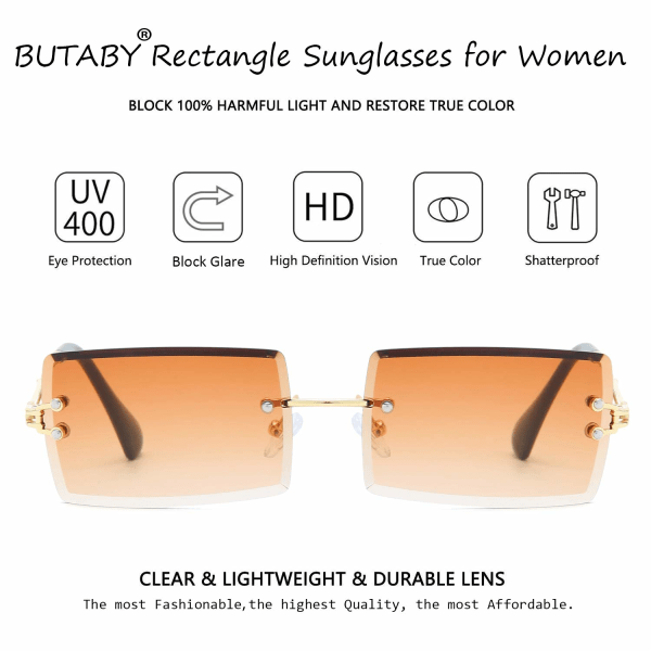 Kantløse rektangulære solbriller til kvinder/mænd Ultralet metalstel briller Fashion Square UV400 Unisex briller