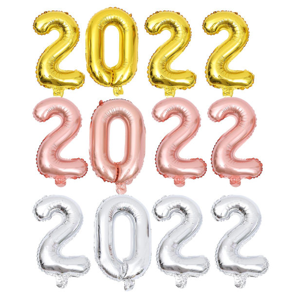3 sæt Nummerballoner 2022 Afgangsballoner 2022 Festballoner Erindringsballoner (22X43CM, forskellige farver)