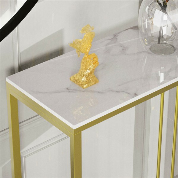 Wisfor Slim Reliefbord, Konsolbord, Sidebord, Sofabord, Marmorbord, Hallmøbler, Hvid, 100×30×79 cm gold marble