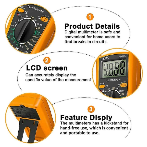 Digitaalinen yleismittari, sähköinen korkean tarkkuuden kevyt LCD AC DC  -jännitetesteri autoille (väri: oranssi) aef3 | Fyndiq