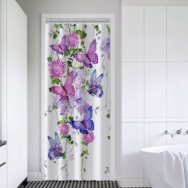 Lilla sommerfugle bruseforhæng til badeværelse, sommerfugle bruseforhæng med rustikke blomster, 36x72 tommer