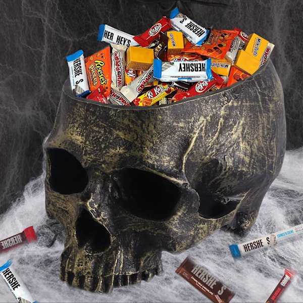 Halloween-kallomakeinenkulho - Syvä kallopää Halloween-makeiskulhon pidike keinotekoinen hartsikallo sisustus sisä- ja ulkokäyttöön pöydälle