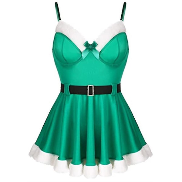 2024 Ny Dame Julekostume Voksen Sexy Kostume Fru Claus Cosplay Party Jule Mini Kjole Grøn Green XL