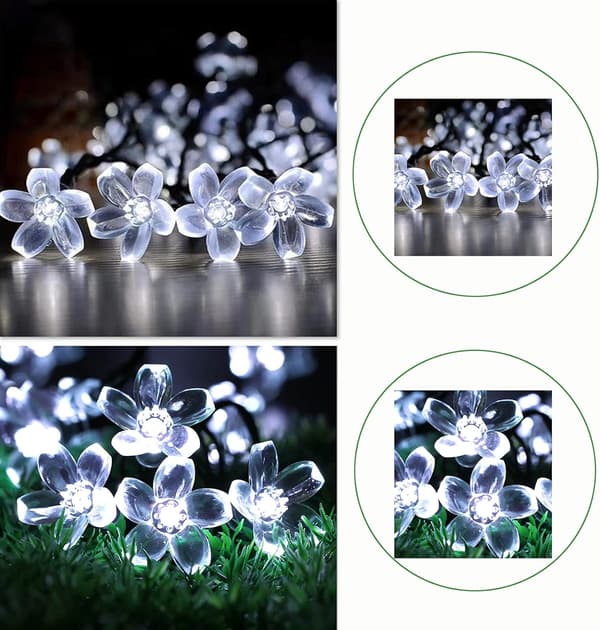 Solcellelyskæde udendørs blomster, 7m 50 LED solcellelyskæde