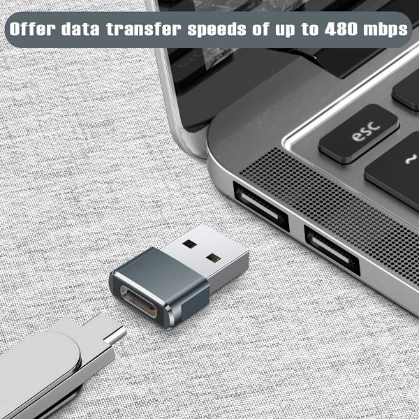 USB til USB-C Adapter 2-pak, USB-C Han OTG Oplader Type C Konverter til Apple Watch Ultra 7 8 9, iPhone 15 14 13 Plus Pro Max, AirPods 3, iPad Air, Bil