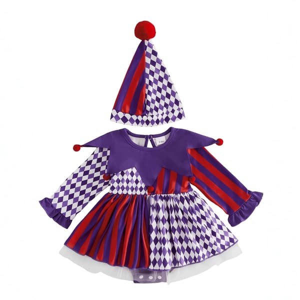 Halloween-kostume til baby pige patchwork klovnehat heldragt kjole Purple 12-18M