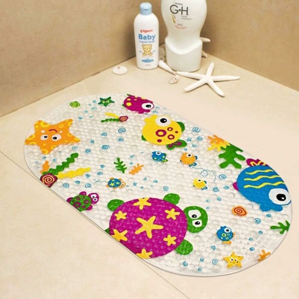 baby Cartoon Duck Design Halkfri badmatta massage med starka sugkoppar för toddler 39 x 69 cm (havsdjur)