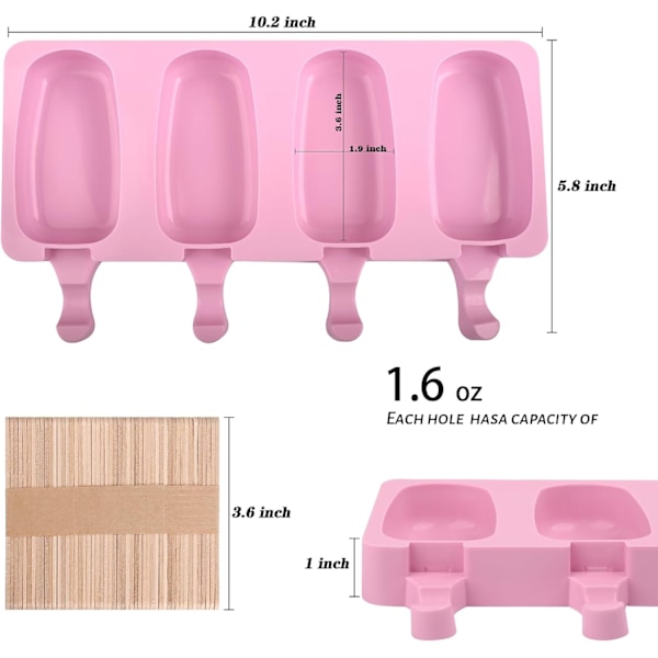 Silikone isforme, 2 isforme med 50 træpinde pink