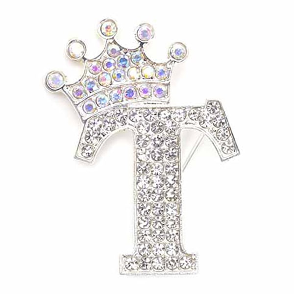 Modekrone 26 Initialer A til Z Krystal Rhinestone Broche Silver-T
